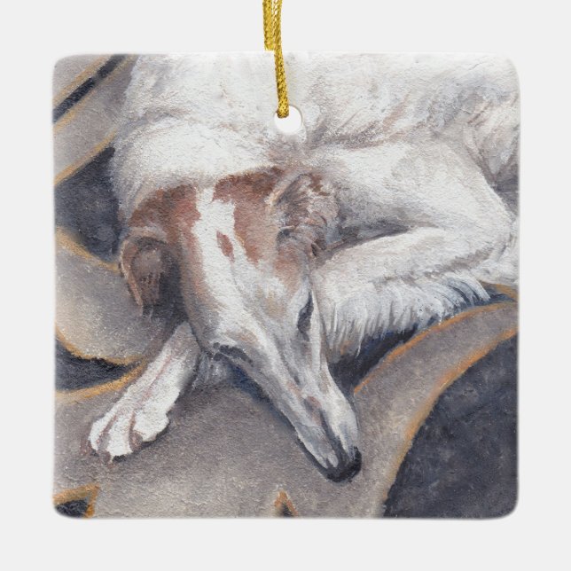 Ornamento De Cerâmica Princesa Alia Borzoi Dog Art Square Ornament (Frente)