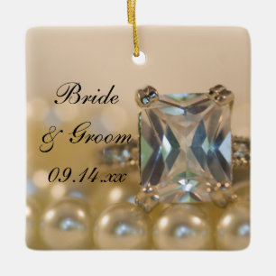 Ornamento De Cerâmica Princesa anel de diamante e pérolas que Wedding