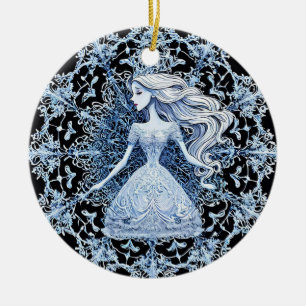 Ornamento De Cerâmica Princesa Congelada Rodeada por Floco de Neve Intri