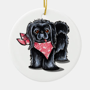 Ornamento De Cerâmica Princesa cor-de-rosa preta de Pekingese