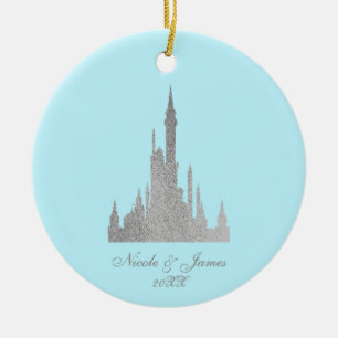 Ornamento De Cerâmica Princesa do Conto de Fadas Prata e Azul Personaliz