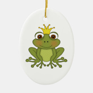 Ornamento De Cerâmica Príncipe do sapo do conto de fadas com coroa