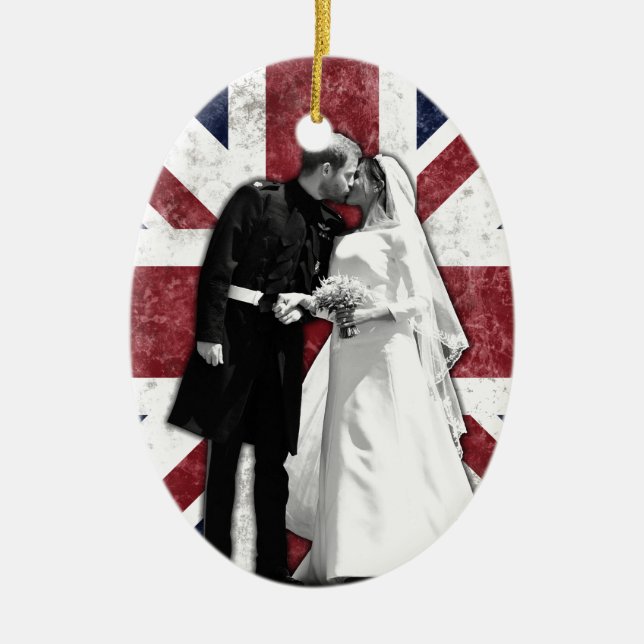 Ornamento De Cerâmica Príncipe Harry e Meghan Markle Casamento Real (Frente)