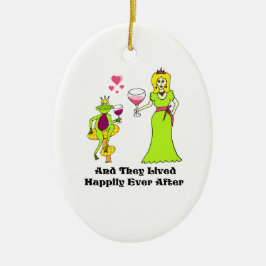 Ornamento De Cerâmica Príncipe & princesa do vinho… feliz sempre em