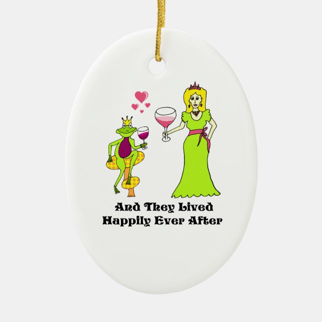 Ornamento De Cerâmica Príncipe & princesa do vinho… feliz sempre em (Frente)
