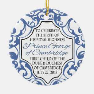 Ornamento De Cerâmica Príncipe rolo de George Azul/branco de HRH