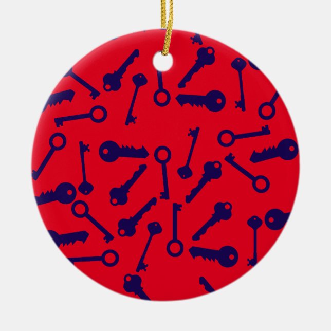 Ornamento De Cerâmica Produto de padrão azul-chave (Frente)