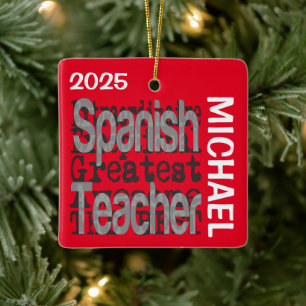 Ornamento De Cerâmica Professor de Espanhol Extraordinário CUSTOM