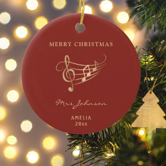 Ornamento De Cerâmica Professor de Música Vermelho Dourado Natal Elegant
