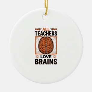 Ornamento De Cerâmica Professor Engraçado Cérebros de Halloween Gráfico