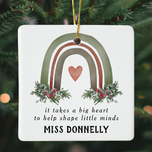 Ornamento De Cerâmica Professor Personalizado Arco-Íris de Natal