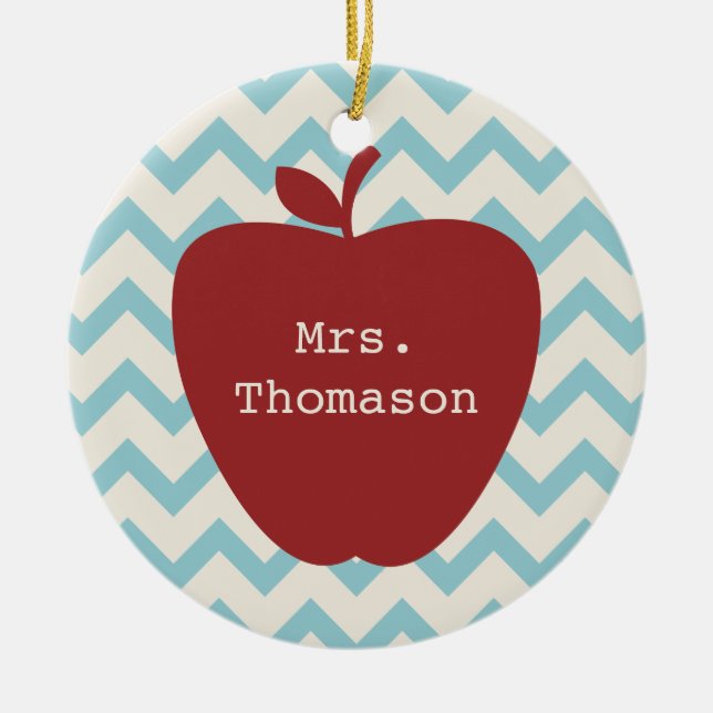 Ornamento De Cerâmica Professor vermelho de Chevron Apple do Aqua (Frente)