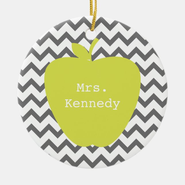 Ornamento De Cerâmica Professora da cinza Chevron Neon Apple (Frente)