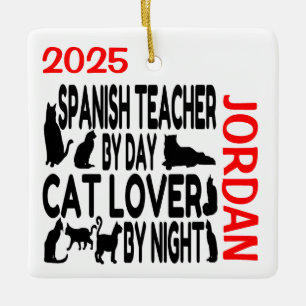 Ornamento De Cerâmica Professora Espanhola ama Gatos PERSONALIZADOS