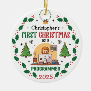 Ornamento De Cerâmica Programador de computador Primeiro Natal Personali