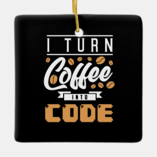 Ornamento De Cerâmica Programador Transforma Café Em Código