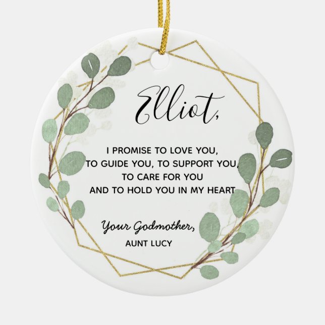 Ornamento De Cerâmica Promessa Geométrica de Folha Greenery Goddad (Frente)