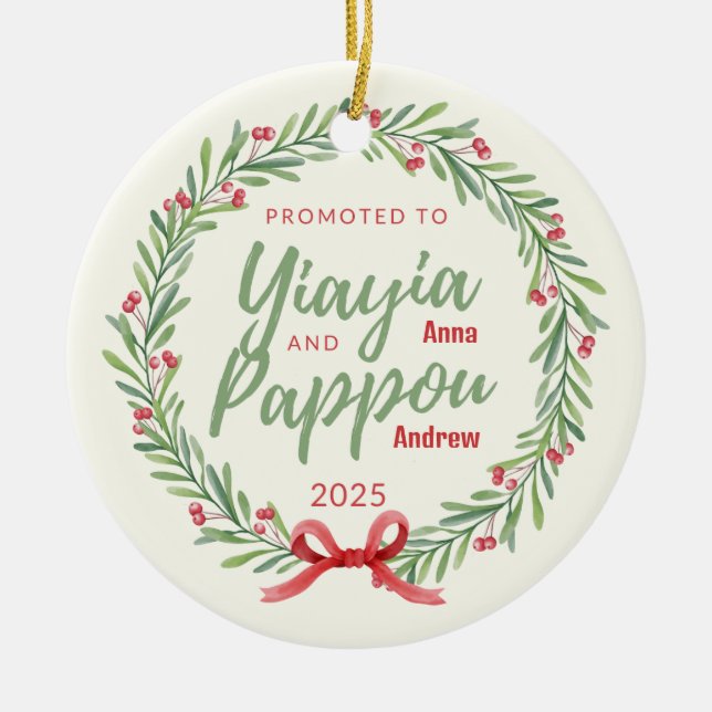 Ornamento De Cerâmica Promovido a Yiayia & Pappou Personalizado Ornament (Frente)