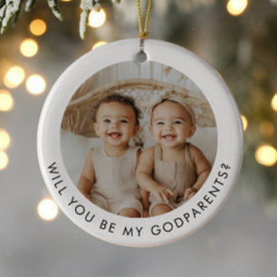 Ornamento De Cerâmica Proposta de Foto de Padrinhos Menina Menino Gêmeos