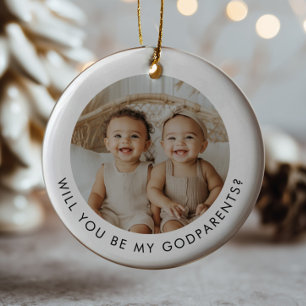 Ornamento De Cerâmica Proposta de Foto de Padrinhos Menina Menino Gêmeos