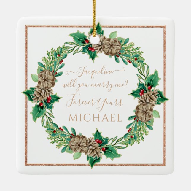 Ornamento De Cerâmica Proposta de Natal Rua Vermelha Holly Leaf Greenery (Verso)