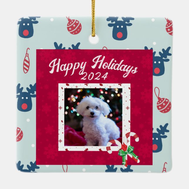 Ornamento De Cerâmica Proprietários de Pet de Natal Feliz Personalizados (Verso)