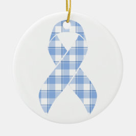 Ornamento De Cerâmica Prostate Cancer Survivor Plaid Light Blue Ribbon