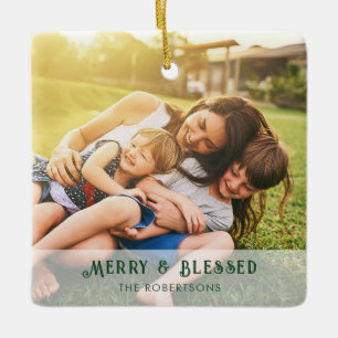 Ornamento De Cerâmica Proteção de Natal Moderno da Foto da Família