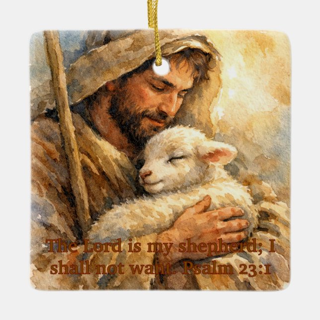 Ornamento De Cerâmica Psalm 23:1 Good Shepherd Square Ornament (Frente)