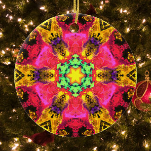 Ornamento De Cerâmica Psicodélica Flor Hipopótamo Rosa Amarelo e Verde