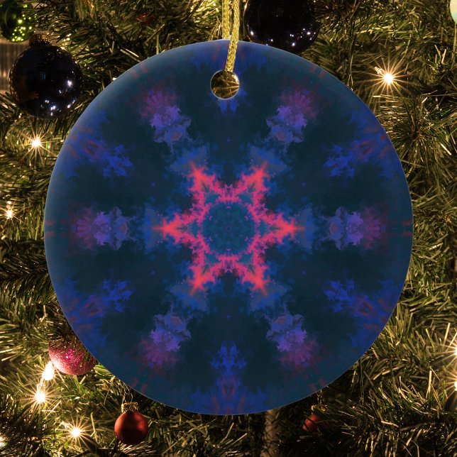 Ornamento De Cerâmica Psicodélica Flor Hipoteca Rosa Púrpura e Azul (Criador carregado)