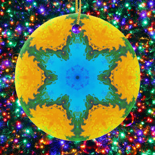 Ornamento De Cerâmica Psicodélico Azul Hippie Amarelo e Verde