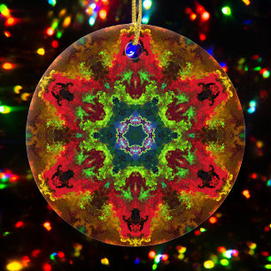 Ornamento De Cerâmica Psicodélico Flor de Hippie Verde Vermelho e Laran