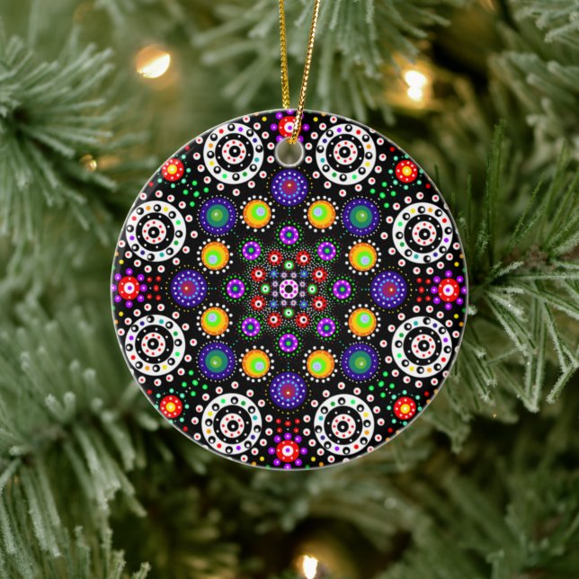 Ornamento De Cerâmica Psicodélico Personalizado Dot Mandala Natal (Árvore)