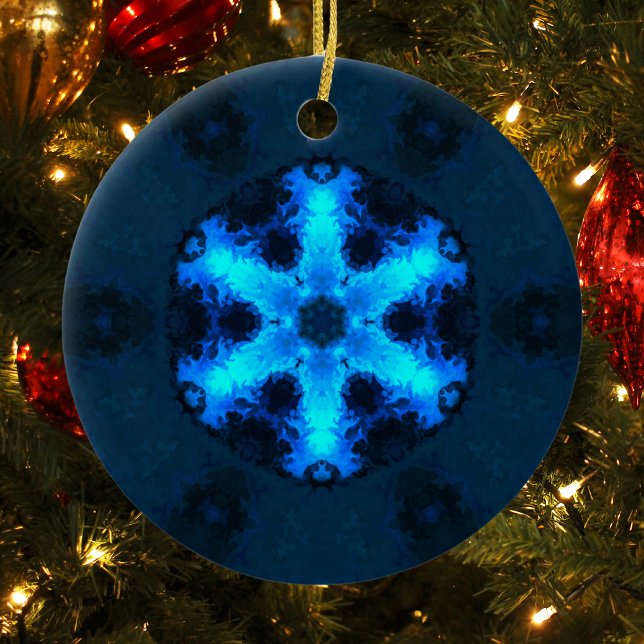 Ornamento De Cerâmica Psychedelic Hippie Snowflake Blue (Criador carregado)
