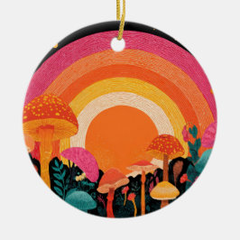 Ornamento De Cerâmica Psychedelic Mushroom Sunset – Retro Fantasy Nature