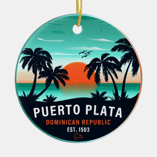 Ornamento De Cerâmica Puerto Plata Dominican Retro Sunset Souvenir 60 (Frente)