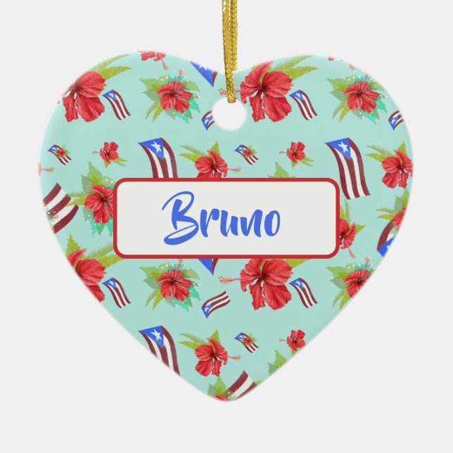 Ornamento De Cerâmica Puerto Rican Flag Flor de Maga (Frente)