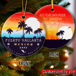 Ornamento De Cerâmica Puerto Vallarta Mexico Retro Sunset Souvenirs 60s<br><div class="desc">Puerto Vallarta retro design de praia para férias. Puerto Vallarta Mexico Cities Vintage souvenir para viagem das Cidades de Praia do México. Trabalho de arte de praia de Puerto Vallarta para férias e mochilas do México. Puerto Vallarta retro souvenir. Design para mochilas e viagem para o México. Praia com o...</div>