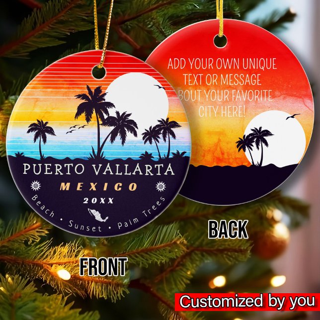 Ornamento De Cerâmica Puerto Vallarta Mexico Retro Sunset Souvenirs 60s (Criador carregado)