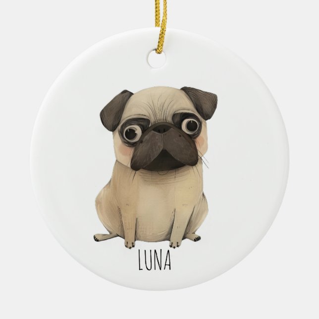 Ornamento De Cerâmica Pug Adorável (Frente)