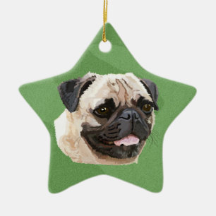 Ornamento De Cerâmica Pug alegre do Xmas