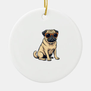 Ornamento De Cerâmica Pug Antigo Fazendo Dab com Óculos de Sol Cachorro 