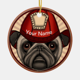 Ornamento De Cerâmica Pug Bombeiro
