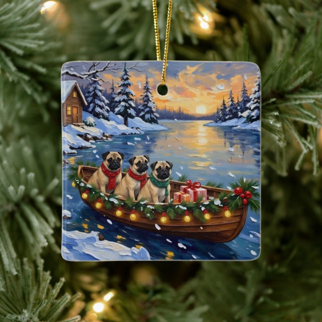 Ornamento De Cerâmica Pug Christmas Boat Holiday (Árvore)