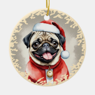 Ornamento De Cerâmica Pug com roupa de Papai Noel - Natal 1