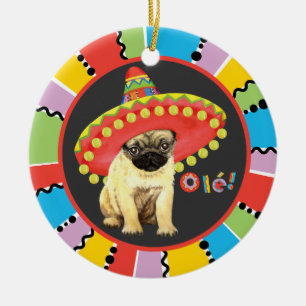 Ornamento De Cerâmica Pug da festa