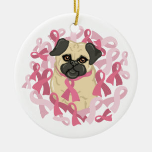 Ornamento De Cerâmica Pug de consciência personalizável do Cancer da m