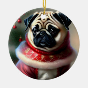 Ornamento De Cerâmica Pug de Natal