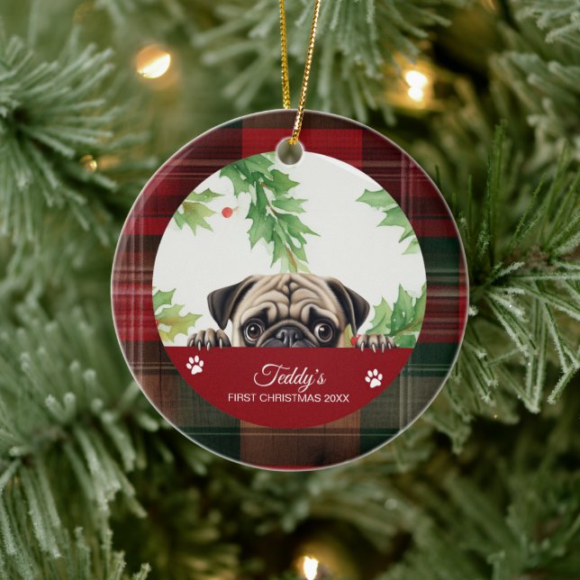 Ornamento De Cerâmica Pug de Natal Personalizado (Árvore)